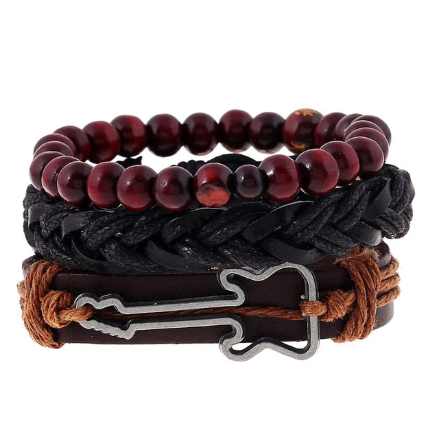 Pulsera de cuero Punk, pala de la suerte, escalera de color, póker, pulsera hecha a mano, joyería de amistad para hombre