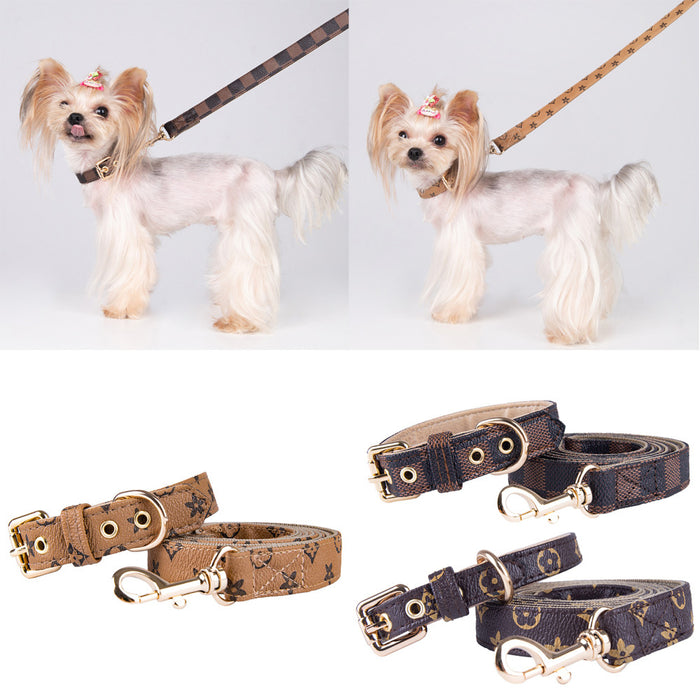 Old Flower Pet Collar PU Leather Dog Collar Traction Rope Cat Traction Collar Dog Walking Rope Anti-String Wear