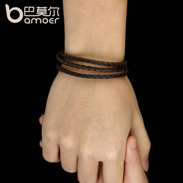 BAMOER Pulsera de Cuero para Hombre Trendy con Cierre magnético PI0063-5 