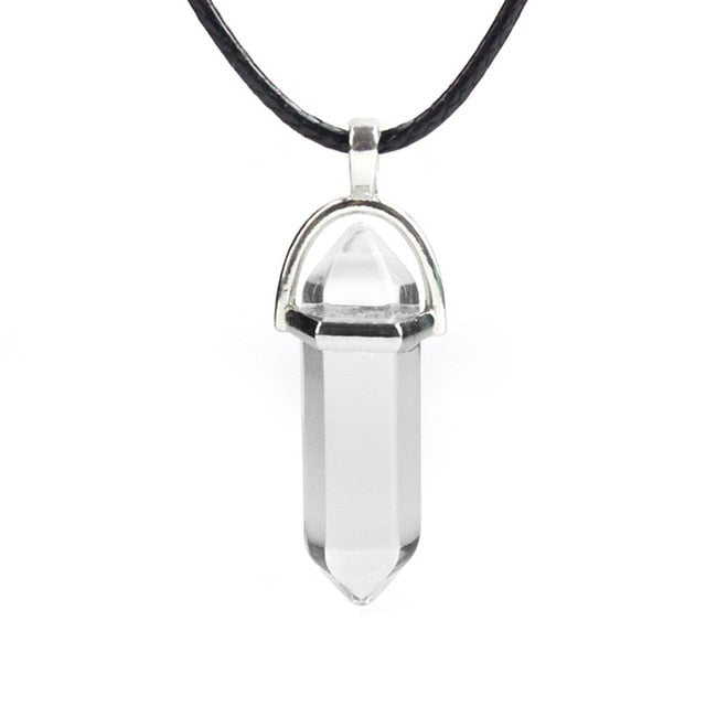 Hexagonal Column Natural Crystal Turquoises Optal Glass Stone Pendant Necklace Leather Chains Choker Necklace For Women Gift