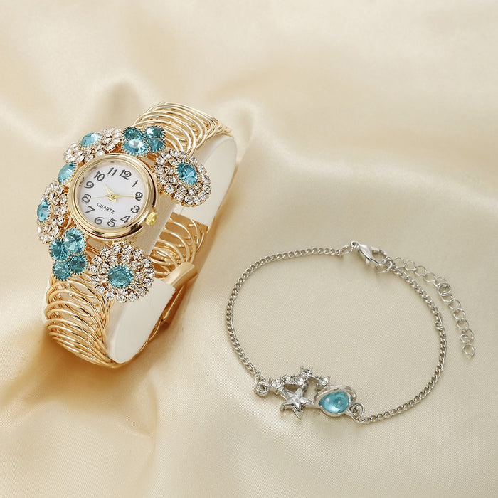 Reloj de pulsera para mujer con diamantes de imitación bohemios con incrustaciones de diamantes de agua y dije de estrella del cielo, reloj de cuarzo ligero de moda