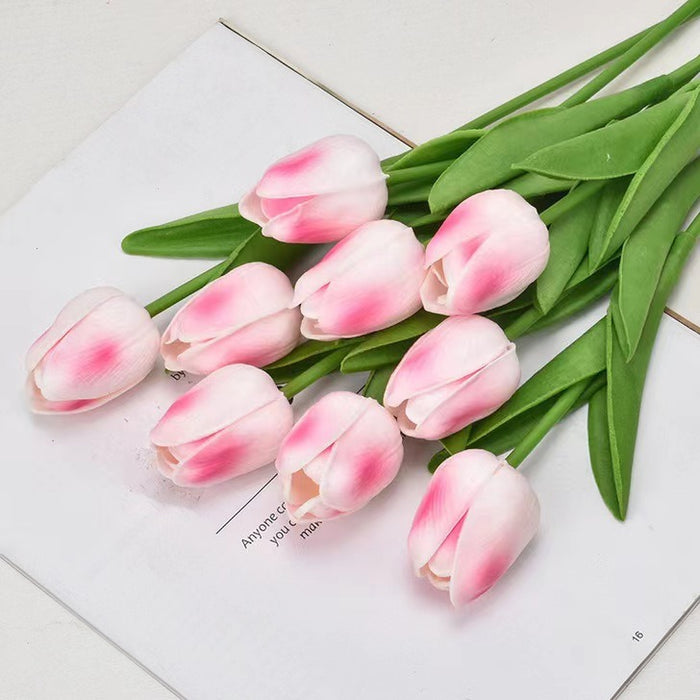 Novia de simulación de alta gama de tulipán con flores en un estilo fresco y minimalista, accesorios de fotografía de boda, flores falsas