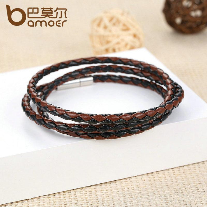 BAMOER Men Leather Bracelet Trendy with Magnet Clasp PI0063-5