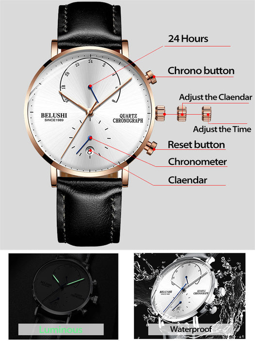 Reloj de Cuarzo Relojes para Hombres Cronógrafo Moderno Reloj para Hombres Relojes con Correa de Cuero Hombre Imitación de Lujo Belushi 537 Reloj Deportivo para Hombres 