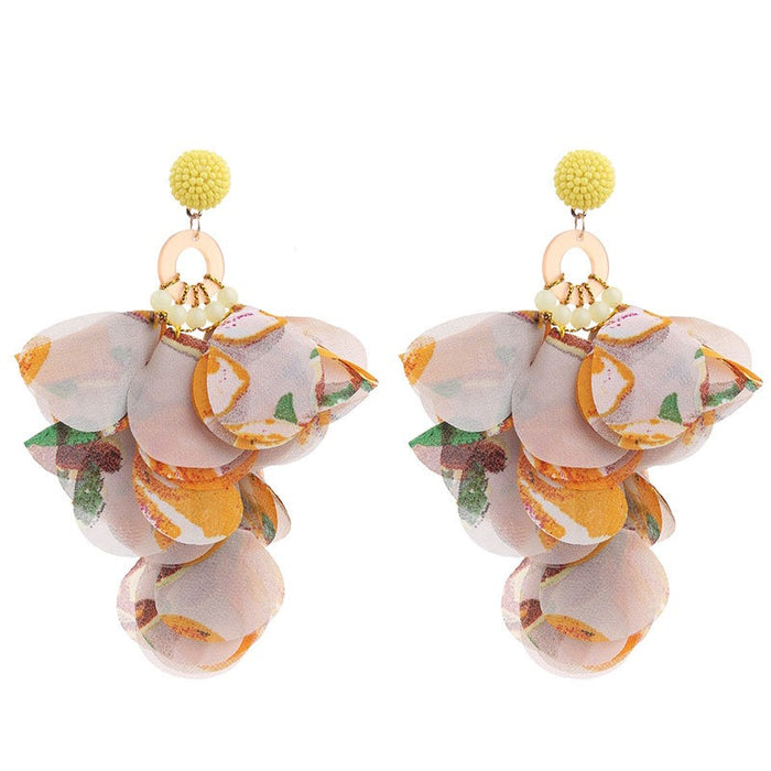 Fashionable handmade fabric floral earrings for women's exaggerated long earrings