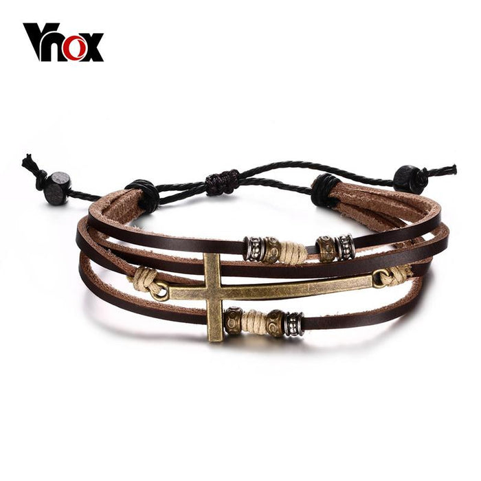 Pulseras y brazaletes cruzados de cuero Vnox para mujeres y hombres 