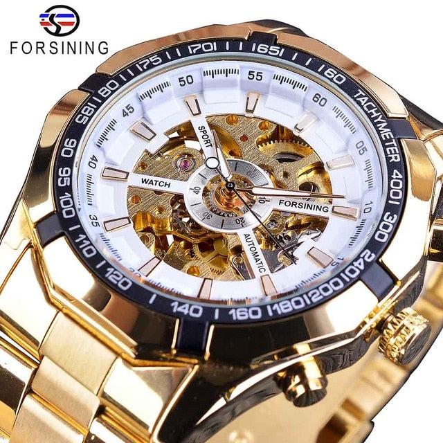 Relojes de esqueleto para hombre resistentes al agua de acero inoxidable plateado, reloj de pulsera mecánico transparente de lujo de marca superior para hombre