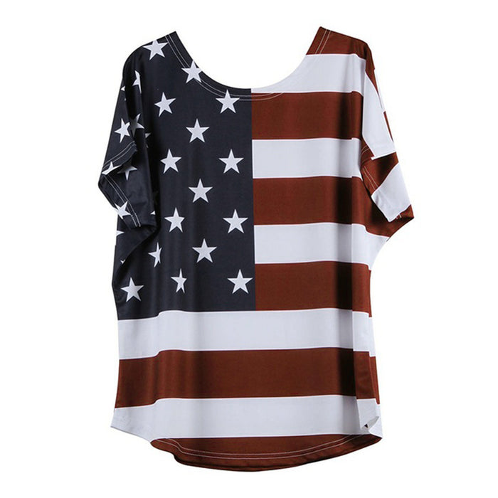 clothes Women Fashion shirt layds Plus Size  Loose print Star Stripe USA Flag America T Shirt