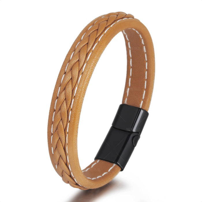 Men's Bracelet Leather Handmade Original Niche Couple Simple Woven Leather Alloy Bracelet