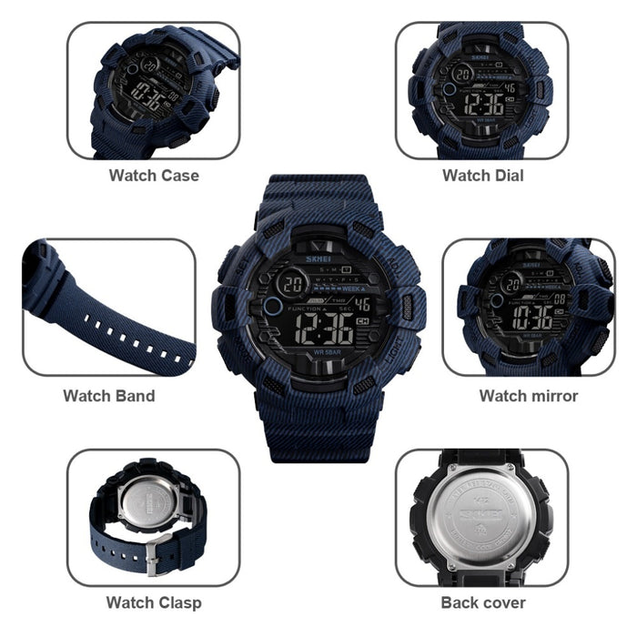 SKMEI 1472 Fashion Sport Watch Men Alarm Clock Cowboy Waterproof Week Display Men Watches Denim Digital Watch relogio masculino