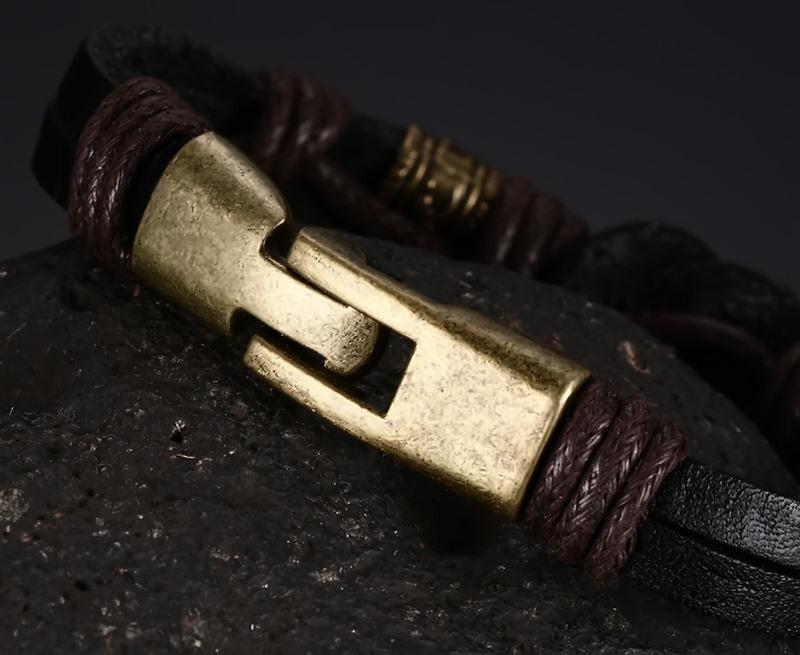 Vnox Leather Bracelet Bronze alloy Buckle Easy Hook For Men