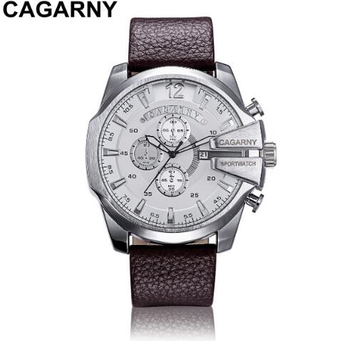 Cagarny Relojes militares Reloj de cuarzo para hombre Correa de cuero Relojes de pulsera deportivos