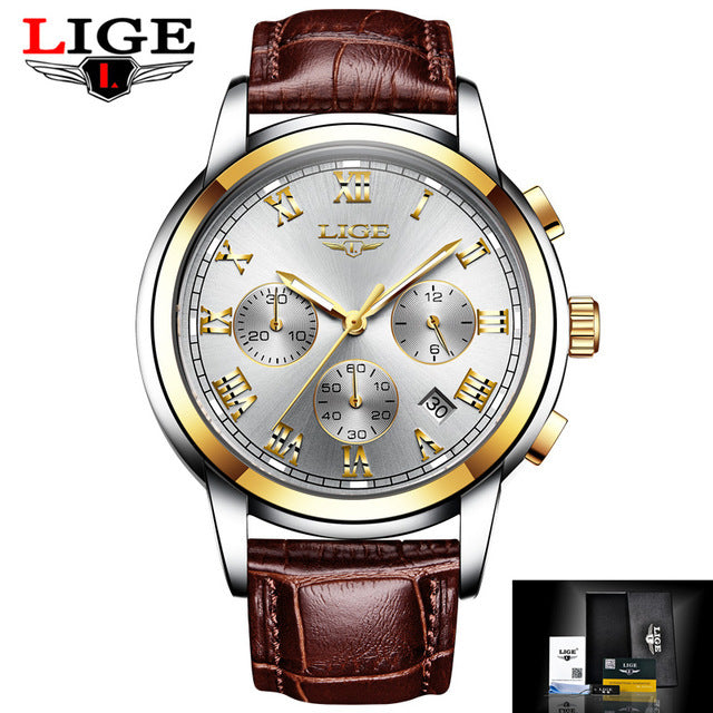 Lige Casual Fashion Trend Business Reloj con cinturón Impermeable Reloj Luminoso multifunción para Hombres 