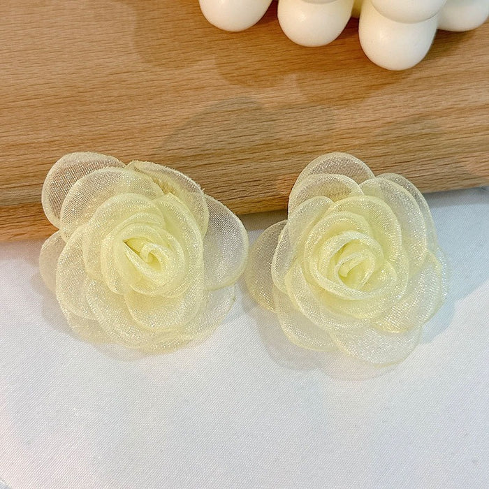 Simple handmade fabric lace rose earrings