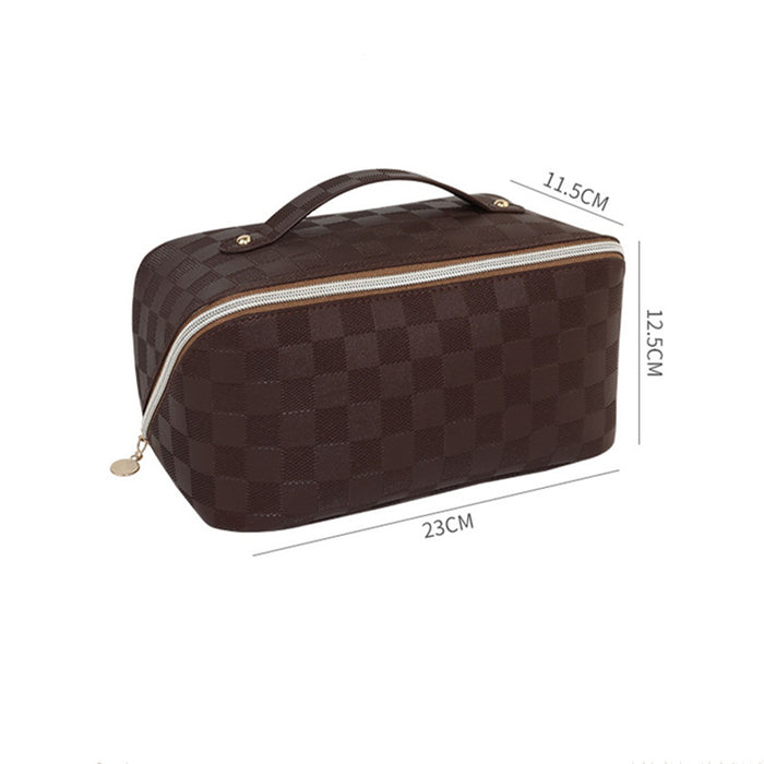 PU leather travel wash bag storage bag wholesale high beauty checkerboard makeup bag super large capacity portable pillow bag