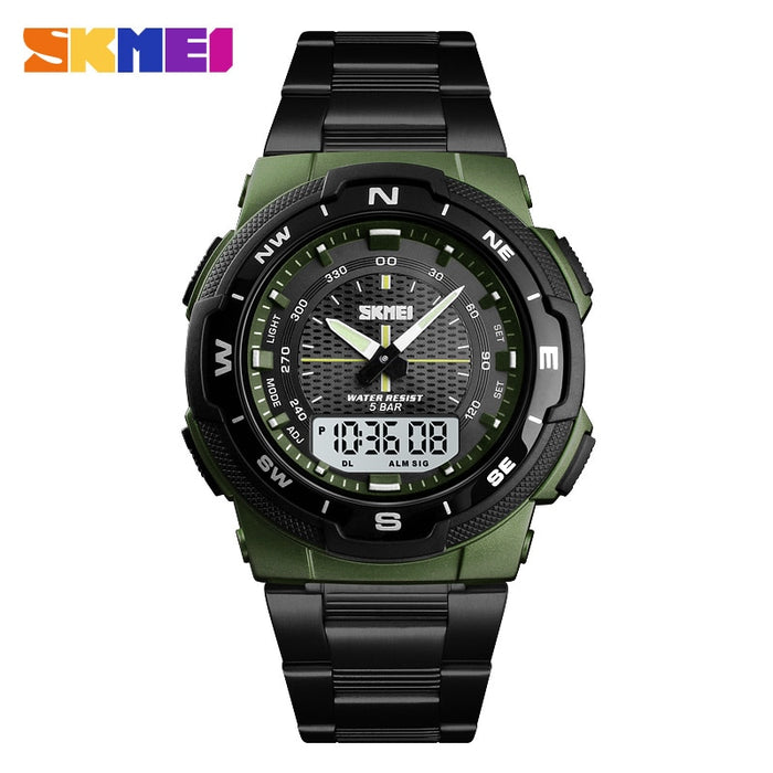 Reloj SKMEI 1370 para hombre, relojes deportivos de cuarzo a la moda, relojes con correa de acero inoxidable para hombre, relojes de pulsera impermeables de negocios de lujo de primeras marcas