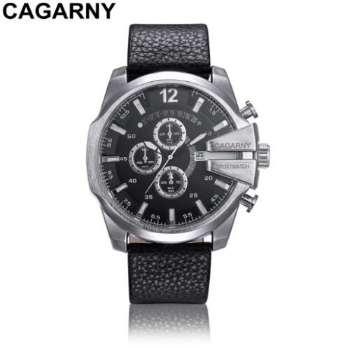 Cagarny Relojes militares Reloj de cuarzo para hombre Correa de cuero Relojes de pulsera deportivos