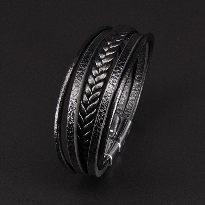 Multi layer handmade woven bracelet for men, European and American jewelry, leather rope magnetic suction vintage bracelet