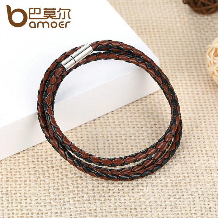 BAMOER Pulsera de Cuero para Hombre Trendy con Cierre magnético PI0063-5 