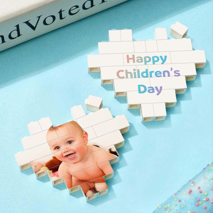 Ladrillo de construcción personalizado Bloque de fotos personalizado en forma de corazón para el Día del Niño