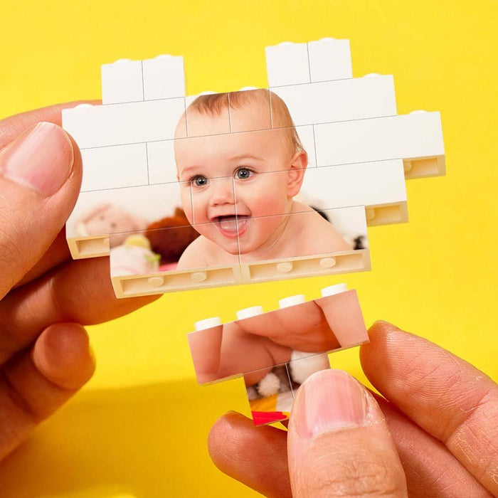 Custom Building Brick Personalized Heart Shaped Photo Block for Children's Day