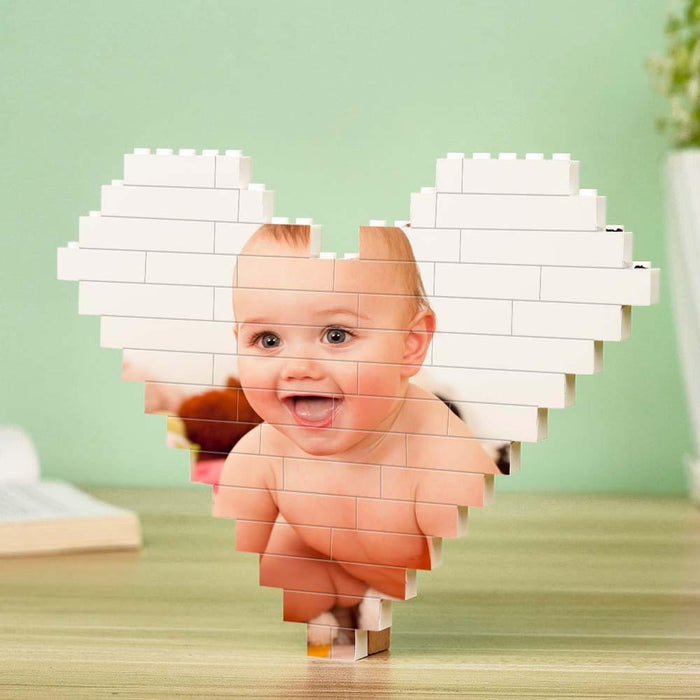 Ladrillo de construcción personalizado Bloque de fotos personalizado en forma de corazón para el Día del Niño