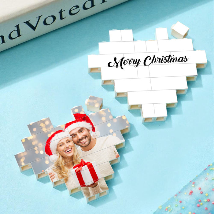 Ladrillo de construcción personalizado Bloque de fotos personalizado en forma de corazón para Navidad