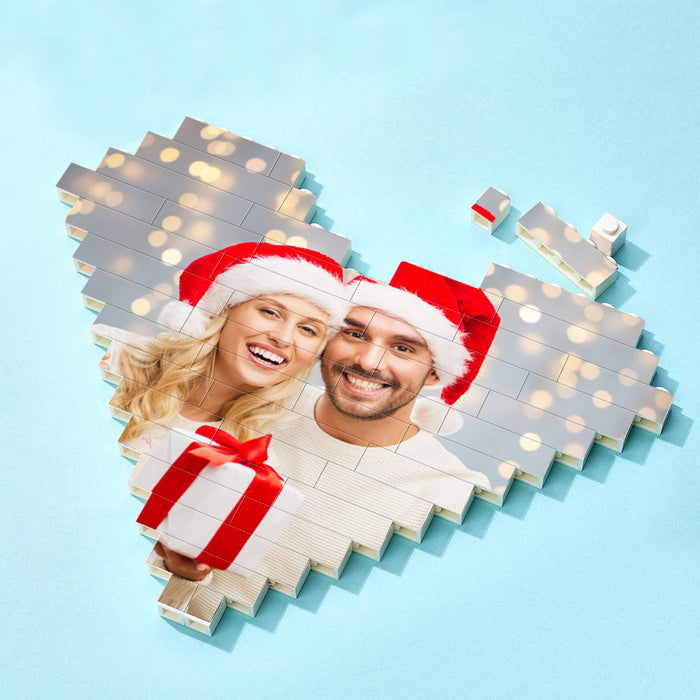 Custom Building Brick Personalized Heart Shaped Photo Block for Christmas