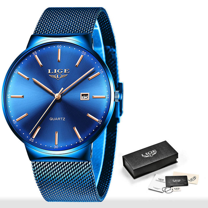 LIGE New Cool Ultra-Thin Waterproof Mesh Strap Watch