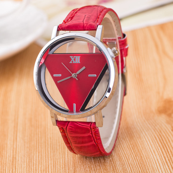 Jingshi Simple Harajuku Watch Personality Fashion Double Sided Hollow Through Bottom Korean Trend Student Triangle Watch