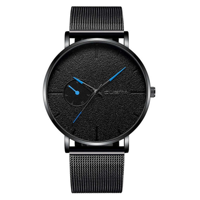 CUENA, reloj con correa de acero inoxidable de malla deportiva a la moda para hombre, reloj de cuarzo de lujo de marca superior, reloj informal para hombre