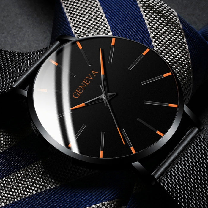 Relojes minimalistas ultrafinos a la moda para hombre, relojes sencillos de negocios con correa de malla de acero inoxidable, reloj de cuarzo, reloj Masculino