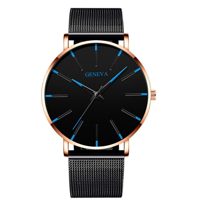 Relojes minimalistas ultrafinos a la moda para hombre, relojes sencillos de negocios con correa de malla de acero inoxidable, reloj de cuarzo, reloj Masculino