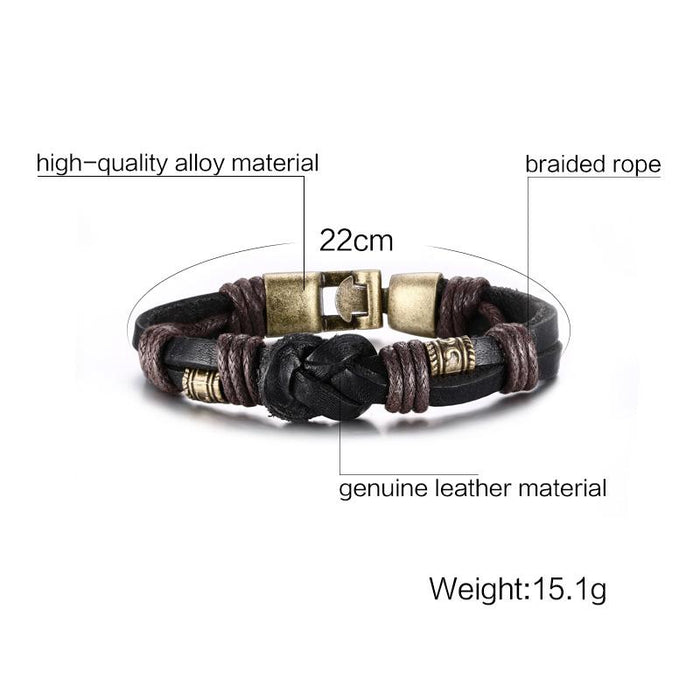 Vnox Leather Bracelet Bronze alloy Buckle Easy Hook For Men