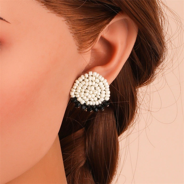 Fashionable geometric crystal handmade rice bead earrings