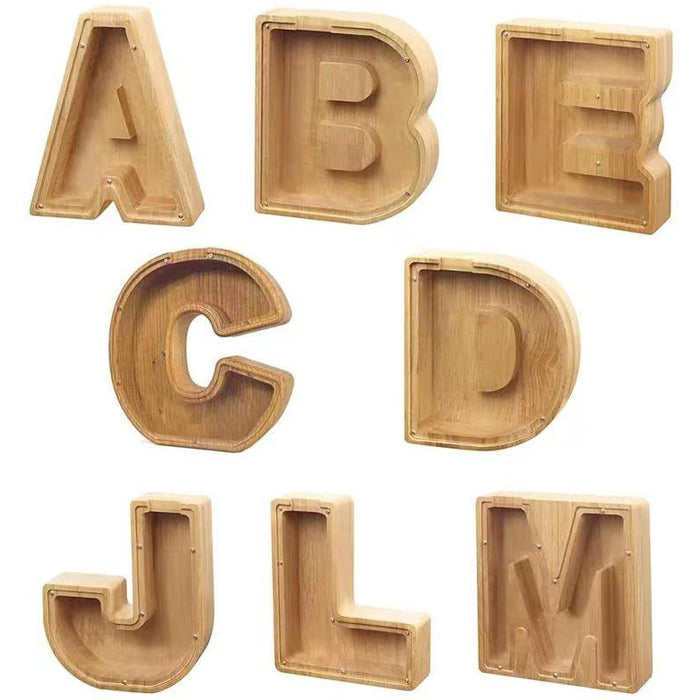 Wooden 26 Letter Piggy Bank Wooden Funny English Letter Piggy Bank Crafts