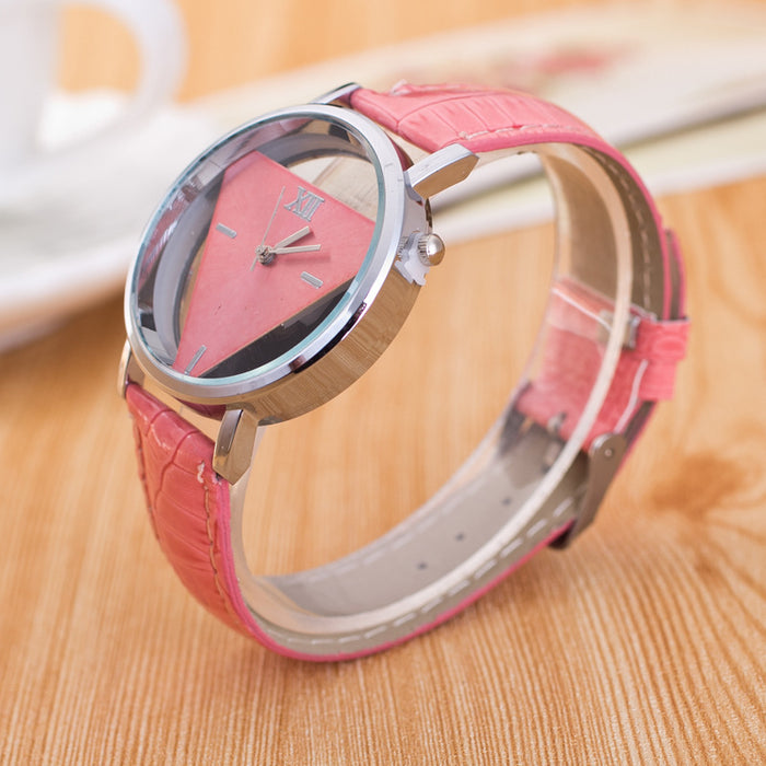 Jingshi Simple Harajuku reloj personalidad moda doble cara hueco a través de la parte inferior tendencia coreana estudiante triángulo reloj 