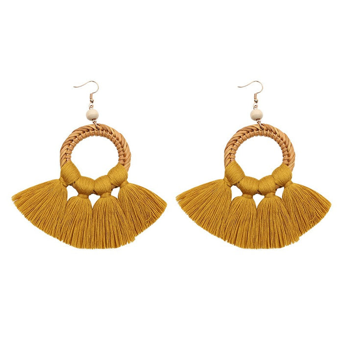 Pastoral style ethnic style tassel earrings exaggerated earrings fashion long earrings handmade rattan ladies accessories