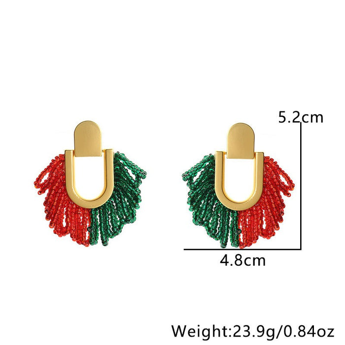 Handmade Beaded Contrast Bohemian Tassel Earrings