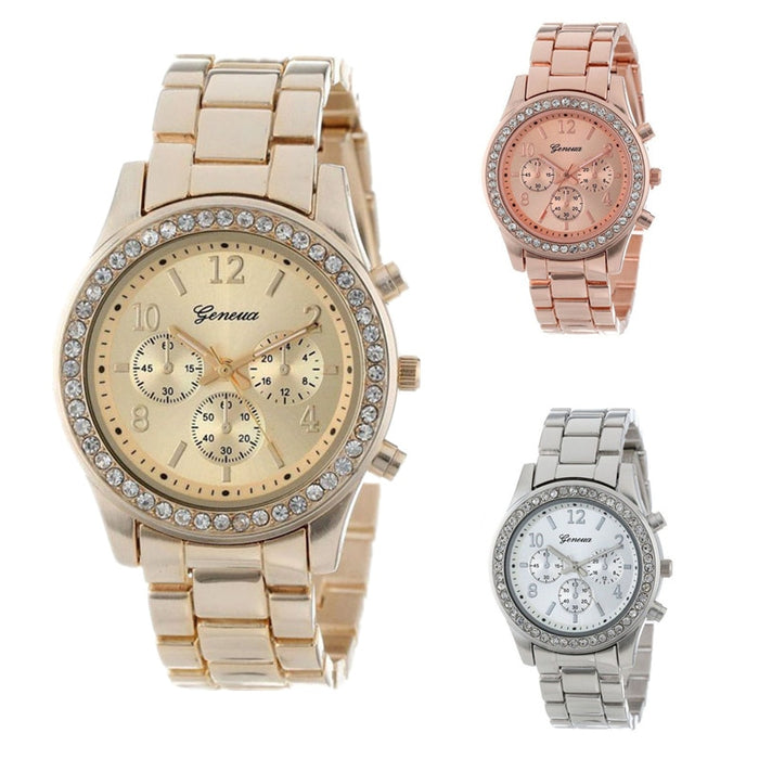 Nuevo Reloj clásico de Ginebra con diamantes de imitación de lujo para Mujer, Relojes a la moda para Mujer, Reloj para Mujer, Reloj femenino para Mujer 