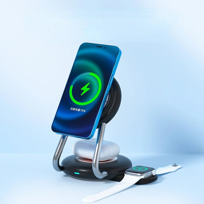 eThings 3 IN 1 Desk Magnet Stand 15W Fast Wireless Charger For Apple Watch iPhone 14 13 12 11 Pro Max 13 12 Mini Samsung S23 S22 Qi Base - eZthings USA WE SORT ALL THE CRAZIEST GADGETS, GIZMOS, TOYS & TECHNOLOGY, SO YOU DON'T HAVE TO.