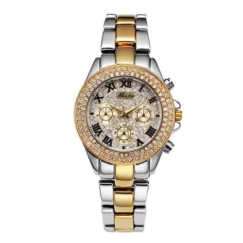 MISSFOX 1846  Women Watches Luxury Watch Women Fashion Fake Chronograph Roman Numerals 18K Gold Ladies Watches Quartz Wristwatch