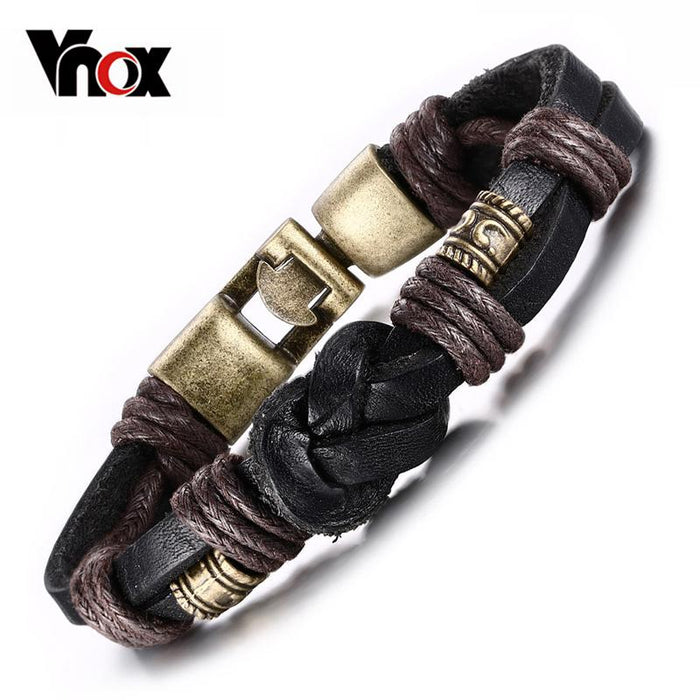 Vnox Leather Bracelet Bronze alloy Buckle Easy Hook For Men