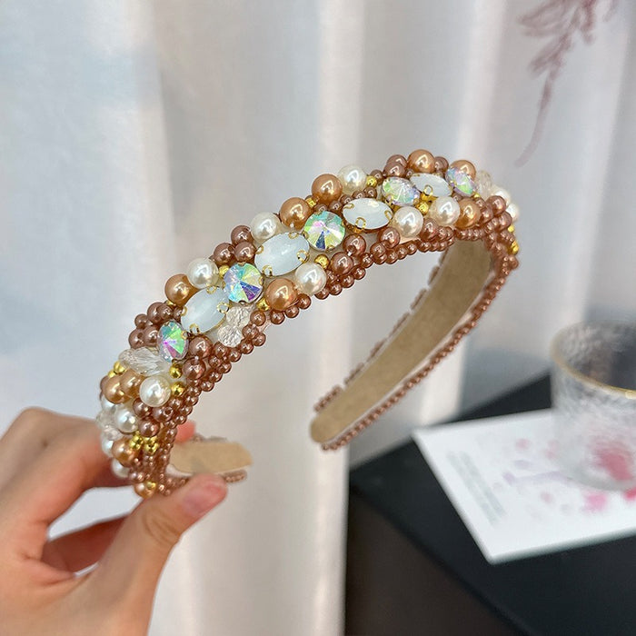 Fashion Handmade Beaded Crystal Pearl Hair Band