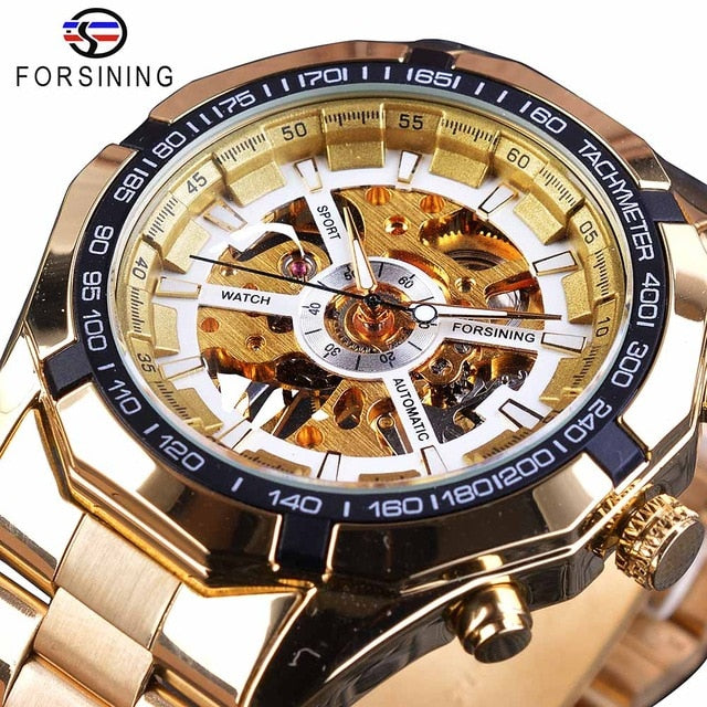 Relojes de esqueleto para hombre resistentes al agua de acero inoxidable plateado, reloj de pulsera mecánico transparente de lujo de marca superior para hombre