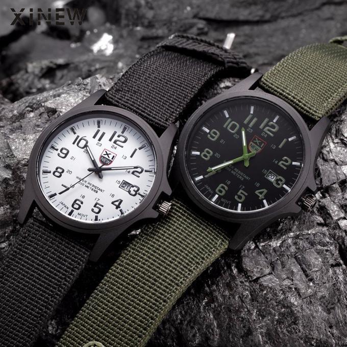 XINEW marca al aire libre para hombre fecha acero inoxidable militar deportes analógico cuarzo ejército reloj de pulsera