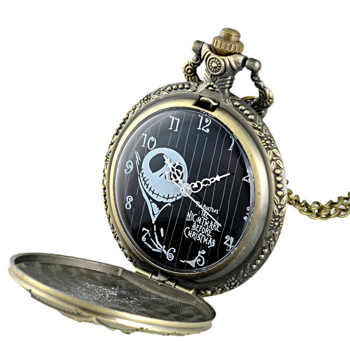 IBEINA Antique Bronze The Nightmare Before Christmas Quartz Pocket Watch Classic Men Women Pendant Necklace Halloween Gift