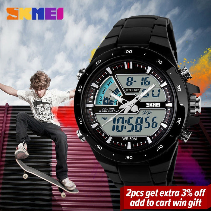 Reloj deportivo SKMEI 1016, reloj despertador informal a la moda para hombre, reloj de pulsera con pantalla Dual militar resistente al agua, reloj Masculino 