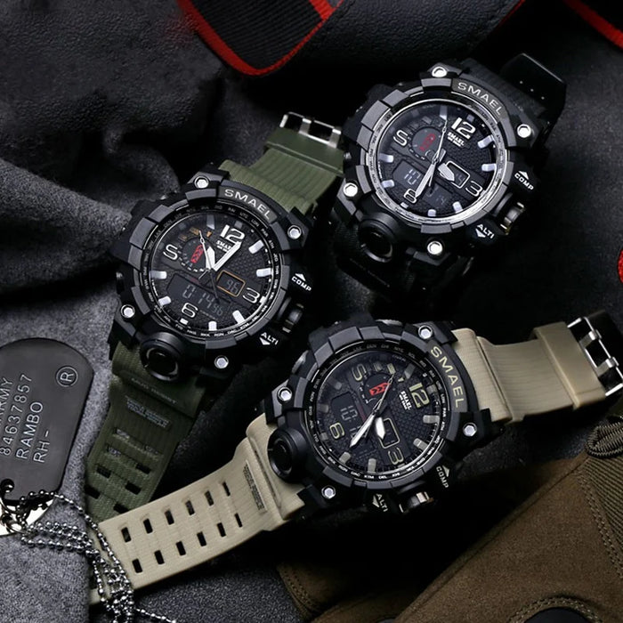 Dual Display Mens Military Quartz Wristwatch Men Resistant Sports Digital Watch