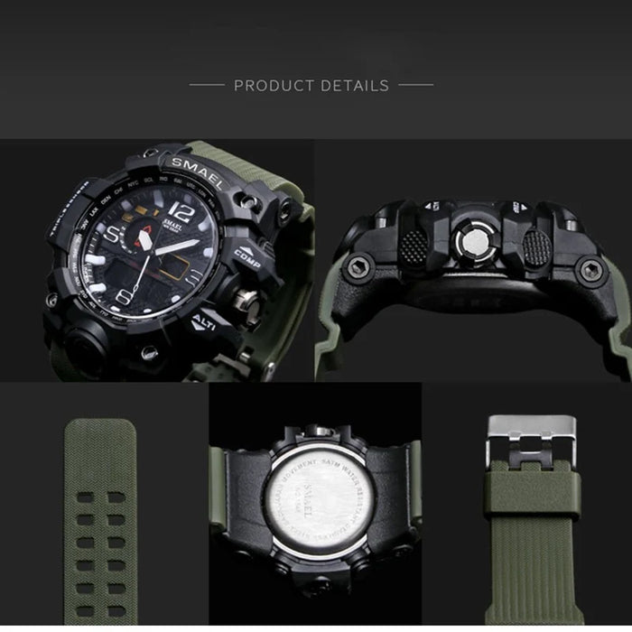 Reloj de pulsera de cuarzo militar para hombre con pantalla dual Reloj digital deportivo resistente para hombres